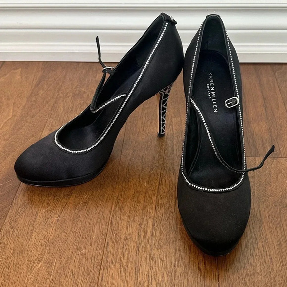 Karen Mullen Satin and Rhinestone Pumps Sz. 10 - Picture 5 of 7